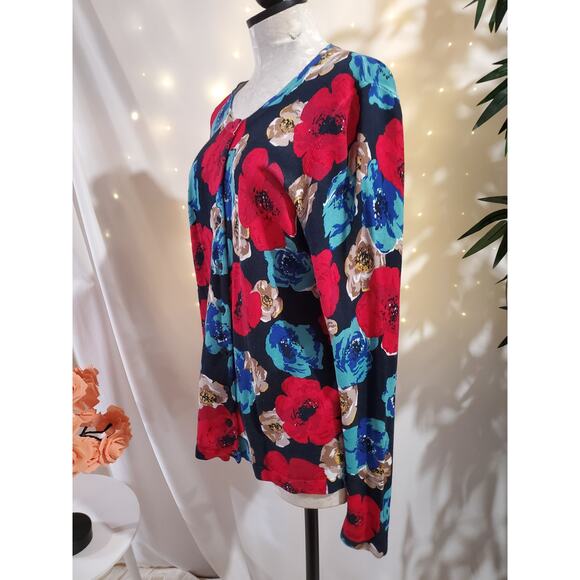 Charter Club Floral Button Cardigan Sweater Size XL Lightweight Multicolor Layer - Picture 2 of 8
